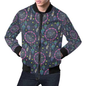 Dream Catcher Vintage Feather Pattern Print Mens Bomber Jacket