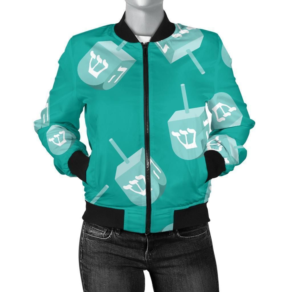 Dreidel-Pattern-Print-Women-Casual-Bomber-Jacket-1