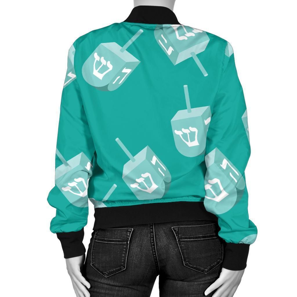 Dreidel-Pattern-Print-Women-Casual-Bomber-Jacket-2