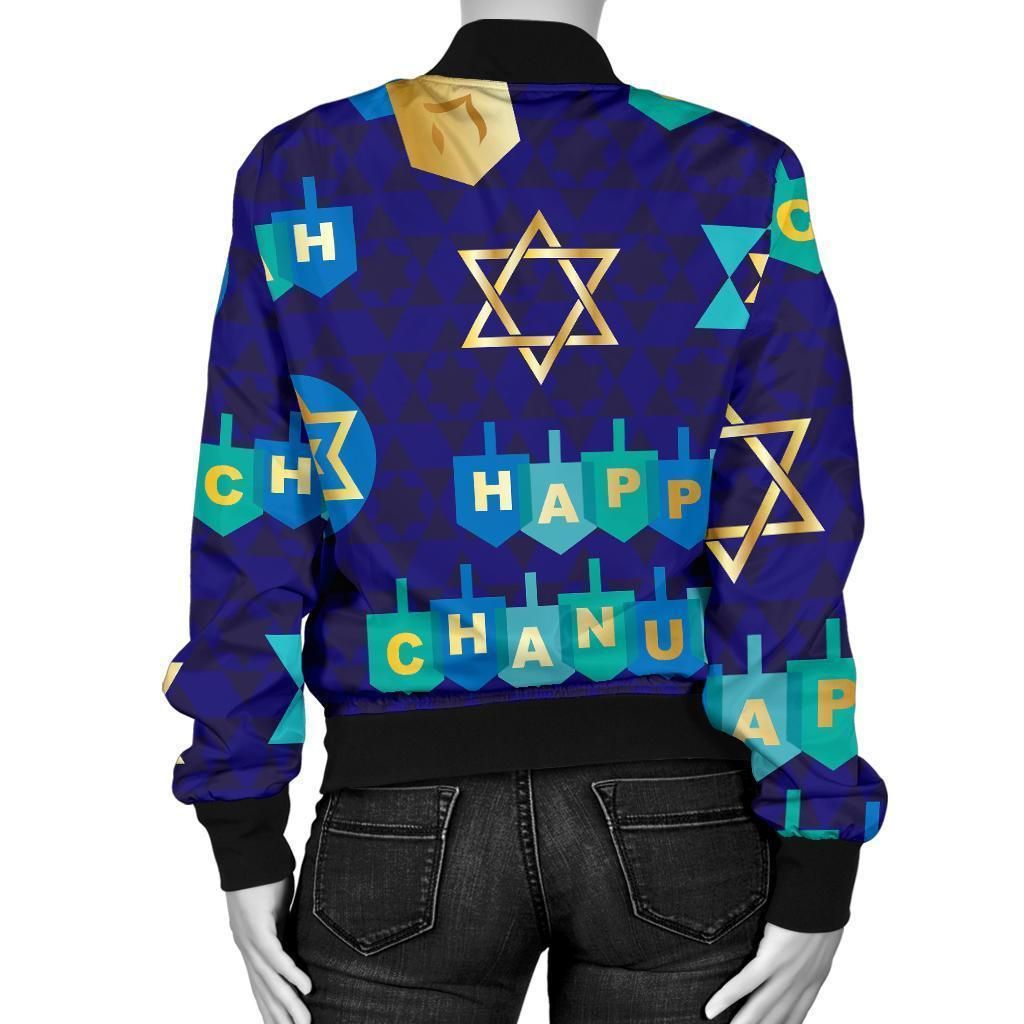 Dreidel-Print-Pattern-Women-Casual-Bomber-Jacket-2