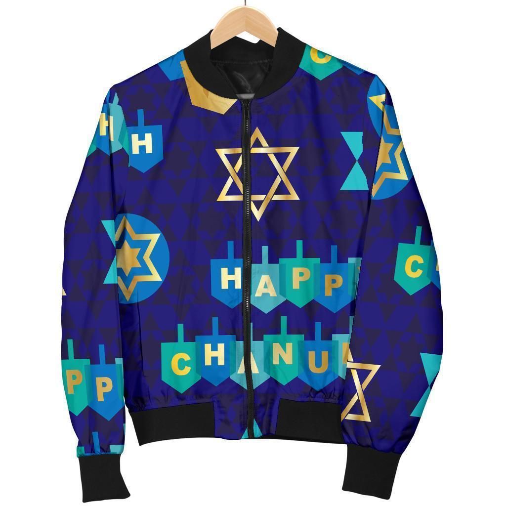 Dreidel Print Pattern Women Casual Bomber Jacket Dreidel Print Pattern Women Casual Bomber Jacket