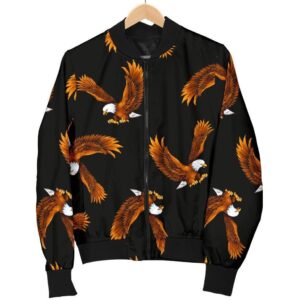 Eagle Black Pattern Print Women Casual Bomber Jacket