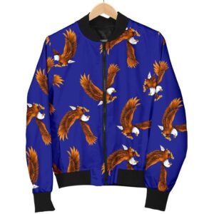 Eagle Blue Pattern Print Women Casual Bomber Jacket