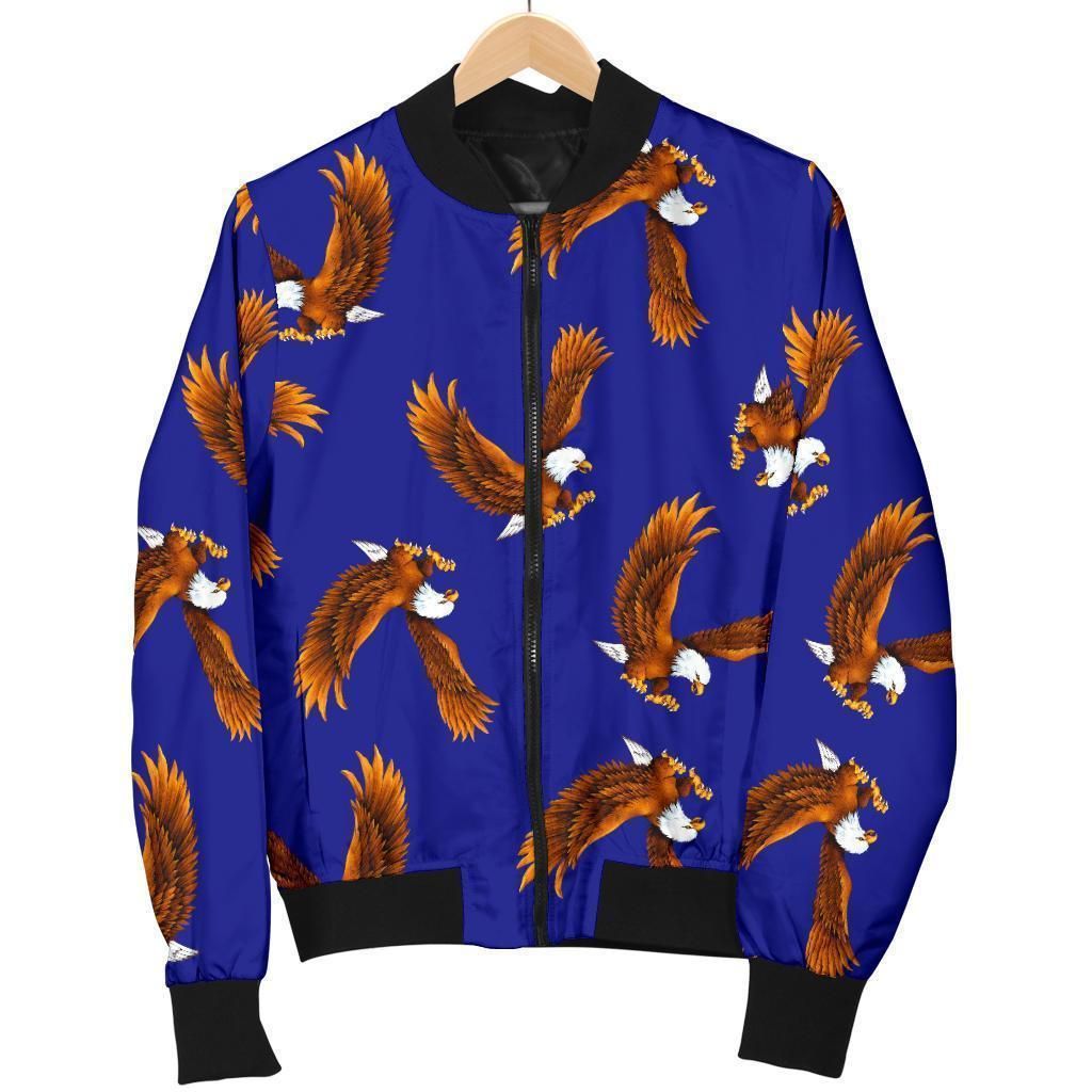 Eagle Blue Pattern Print Women Casual Bomber Jacket Eagle Blue Pattern Print Women Casual Bomber Jacket