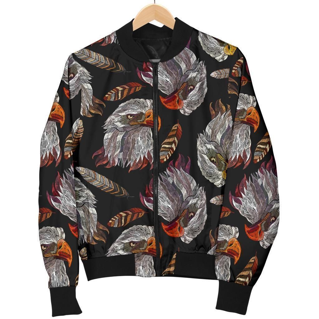 Eagle Pattern Print Women Casual Bomber Jacket Eagle Pattern Print Women Casual Bomber Jacket