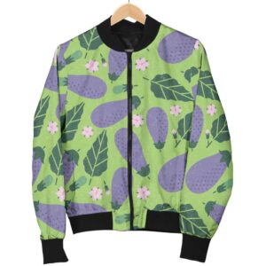 Eggplant Cute Pattern Print Women Casual Bomber Jacket