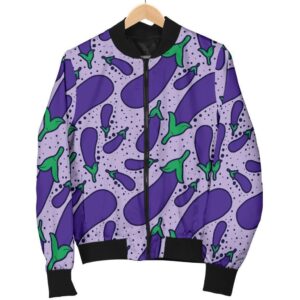 Eggplant Cute Print Pattern Women Casual Bomber Jacket