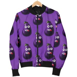 Eggplant Funny Pattern Print Women Casual Bomber Jacket