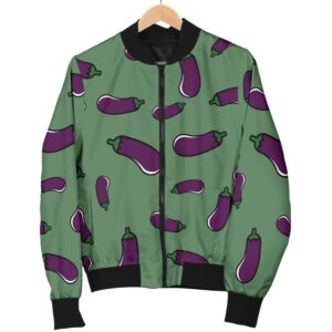 Eggplant Pattern Print Women Casual Bomber Jacket