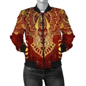Egypt Bomber Jacket - Egyptian Anubis Pattern Women Red A10 Bomber Jacket