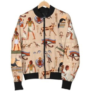 Egyptian Print Pattern Women Casual Bomber Jacket