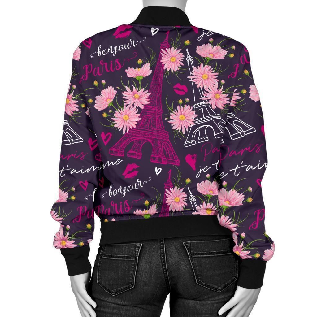 Eiffel-Tower-Floral-Pattern-Print-Women-Casual-Bomber-Jacket-2