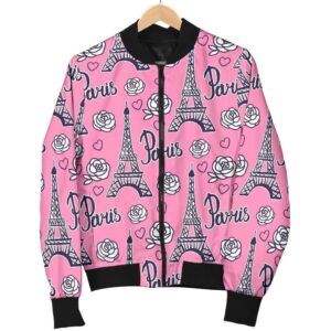 Eiffel Tower Print Pattern Women Casual Bomber Jacket