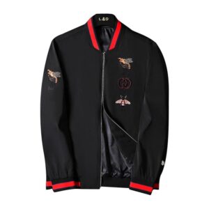 Embroidered Striped Collar Men Classic Bomber Jacket