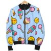 Emoji Dessert Pattern Print Women Casual Bomber Jacket