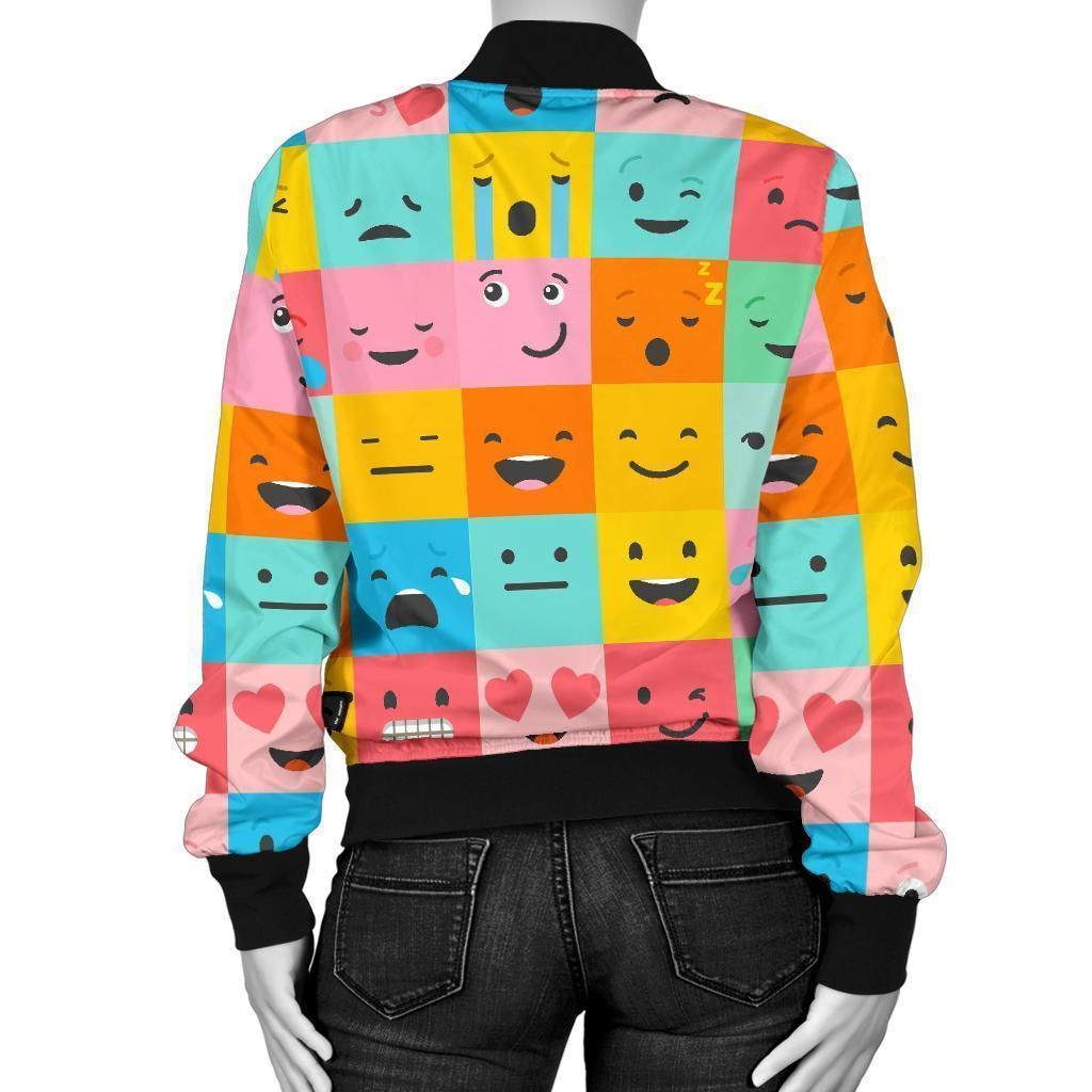 Emoji-Pattern-Print-Women-Casual-Bomber-Jacket-2