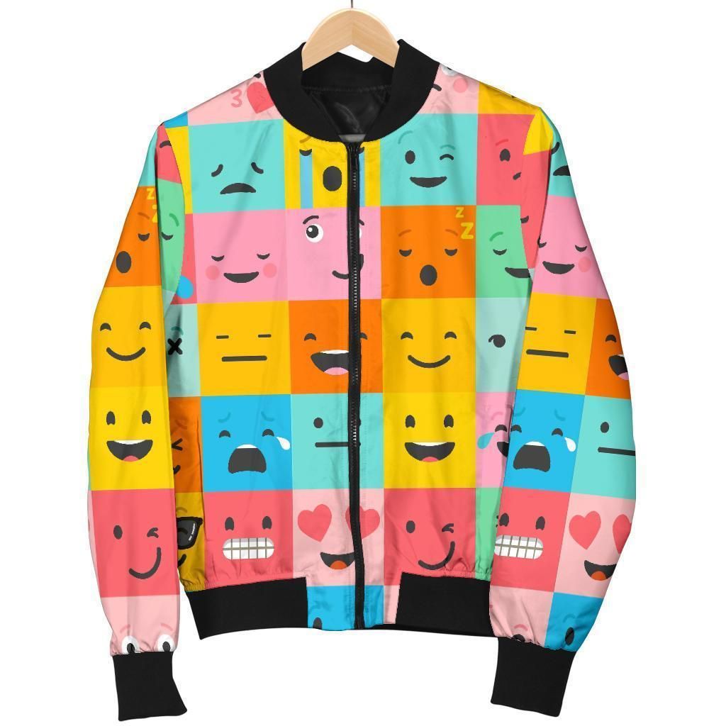 Emoji Pattern Print Women Casual Bomber Jacket Emoji Pattern Print Women Casual Bomber Jacket