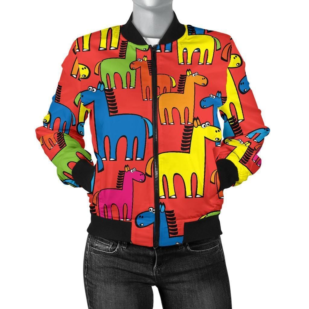 Equestrian-Colorful-Pattern-Print-Women-Casual-Bomber-Jacket-1