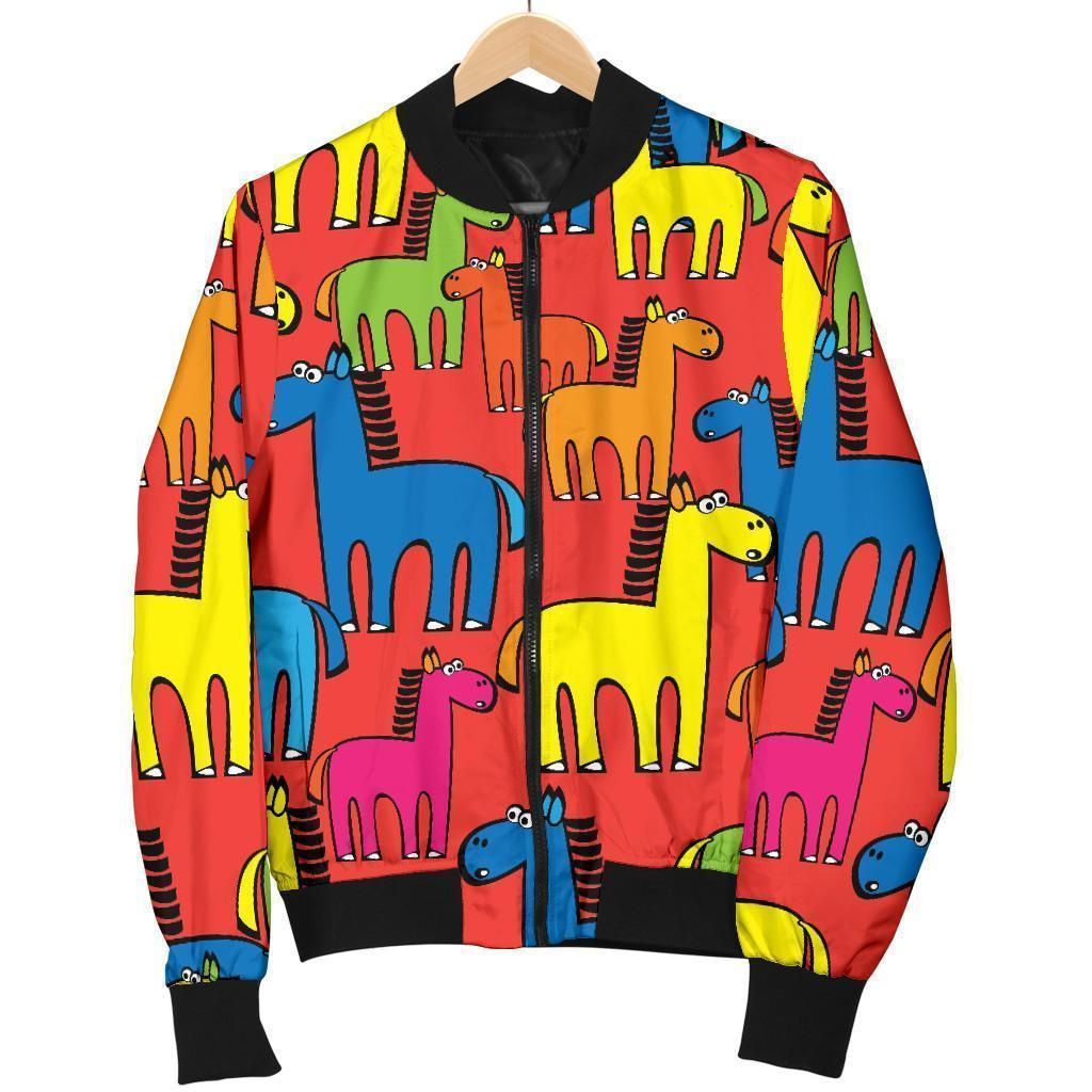 Equestrian Colorful Pattern Print Women Casual Bomber Jacket Equestrian Colorful Pattern Print Women Casual Bomber Jacket
