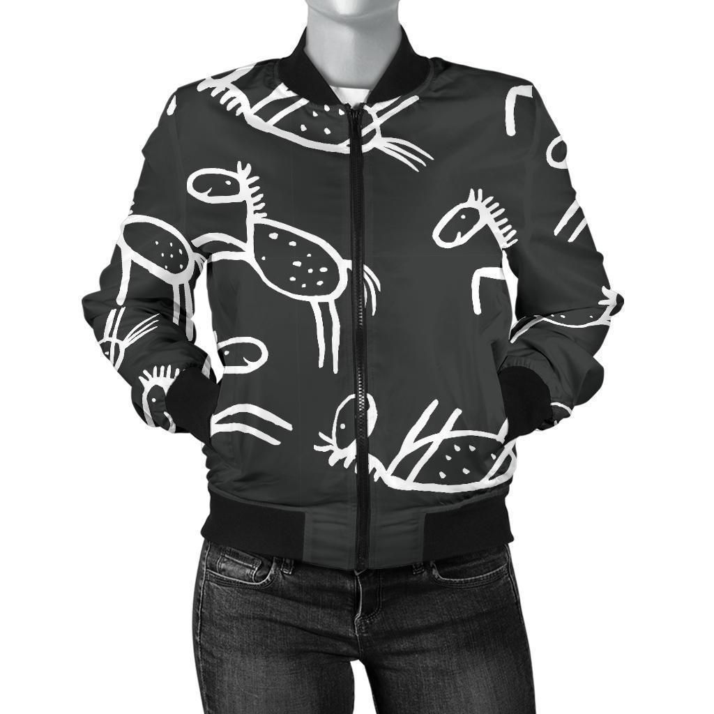 Equestrian-Drawn-Pattern-Print-Women-Casual-Bomber-Jacket-1