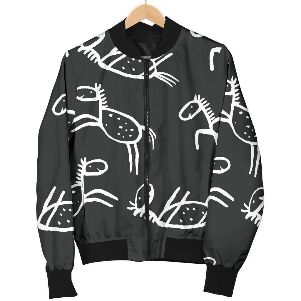 Equestrian Drawn Pattern Print Women Casual Bomber Jacket Equestrian Drawn Pattern Print Women Casual Bomber Jacket