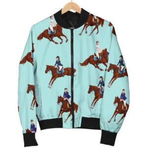 Equestrian Print Pattern Women Casual Bomber Jacket