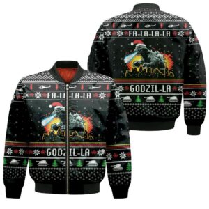 Fa La La Godzi La Godzila Christmas 3D Bomber Jacket
