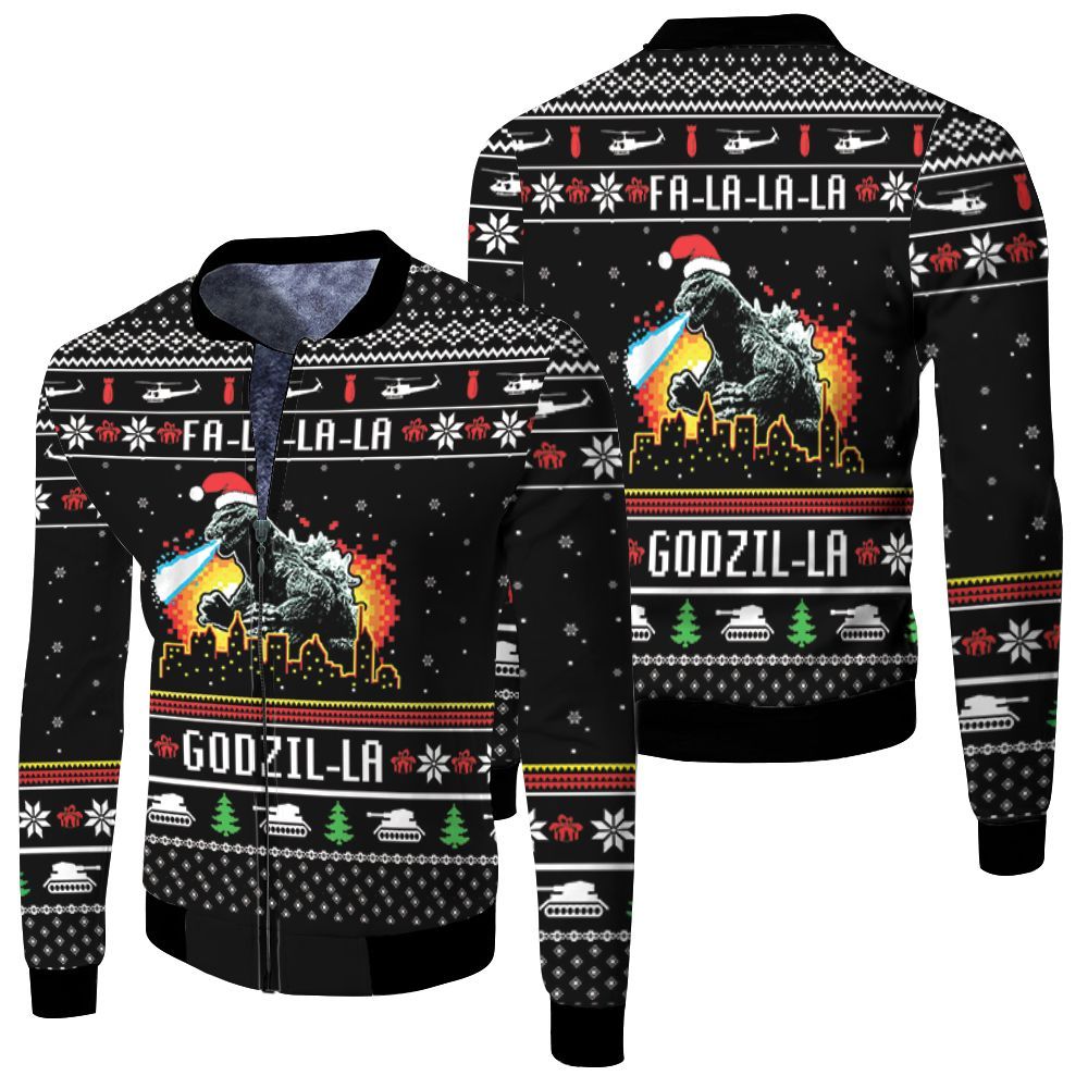 Fa La La Godzi La Godzila Christmas 3D Bomber Jacket Fa La La Godzi La Godzila Christmas 3D Bomber Jacket