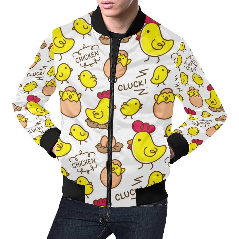 Farm Chicken Hen Chick Pattern Print Mens Bomber Jacket Farm Chicken Hen Chick Pattern Print Mens Bomber Jacket