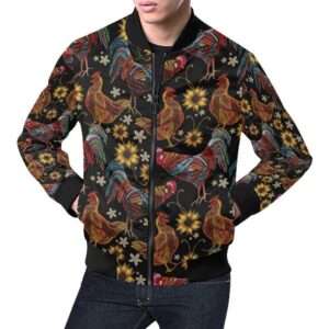 Farm Chicken Hen Flower Pattern Print Mens Bomber Jacket