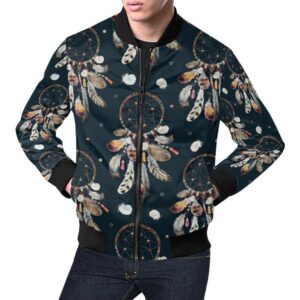 Feather Dream Catcher Boho Pattern Print Mens Bomber Jacket