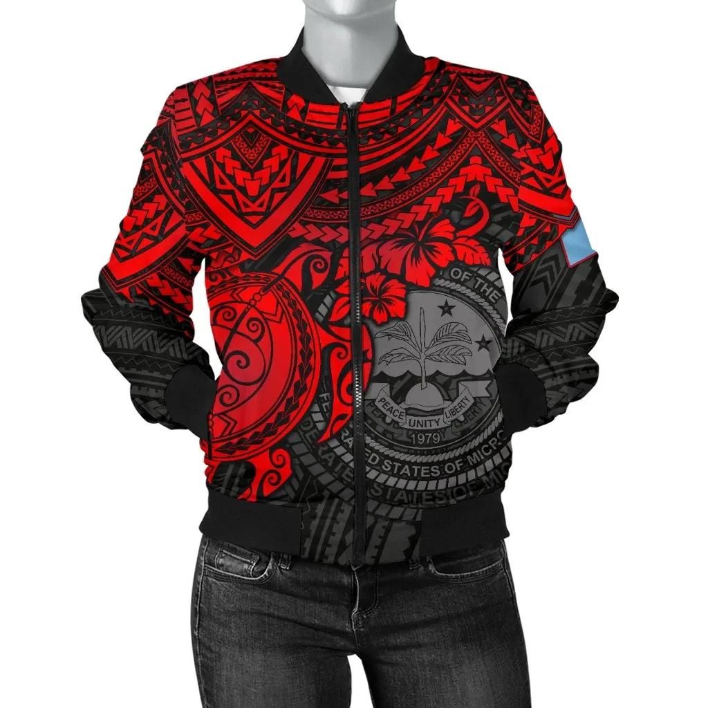 Federated States Of Micronesia Bomber Jacket (Women) - Red Turtle - BN15 Bomber Jacket Federated States Of Micronesia Bomber Jacket (Women) - Red Turtle - BN15 Bomber Jacket