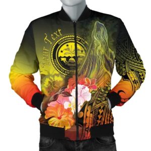 Federated States of Micronesia Custom Personalised Men's Bomber Jackets - Humpback Whale with Tropical Flowers (Yellow)- BN18 Bomber Jacket
