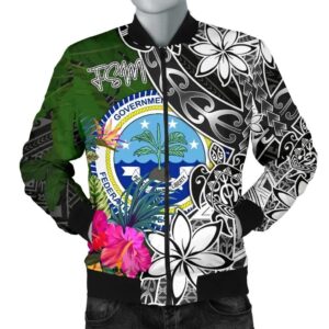 Federated States of Micronesia Men Bomber Jacket - Turtle Plumeria Banana Leaf - BN11 Bomber Jacket