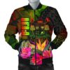 Fiji Polynesian Men's Bomber Jacket -  Hibiscus and Banana Leaves - BN15 Bomber Jacket