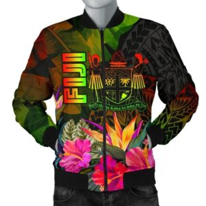 Fiji Polynesian Men's Bomber Jacket -  Hibiscus and Banana Leaves - BN15 Bomber Jacket