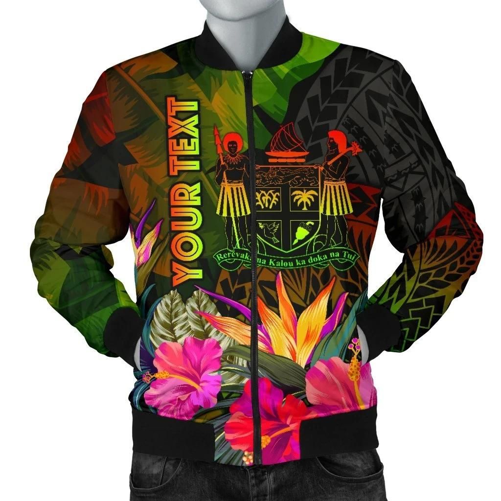 Fiji Polynesian Personalised Men's Bomber Jacket - Hibiscus and Banana Leaves - BN15 Bomber Jacket Fiji Polynesian Personalised Men's Bomber Jacket - Hibiscus and Banana Leaves - BN15 Bomber Jacket