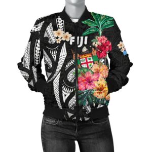 Fiji Women's Bomber Jacket  Coat Of Arms Polynesian With Hibiscus-2 TH5 Bomber Jacket
