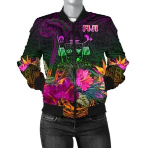 Fiji Women's Bomber Jacket - Summer Hibiscus - BN15 Bomber Jacket