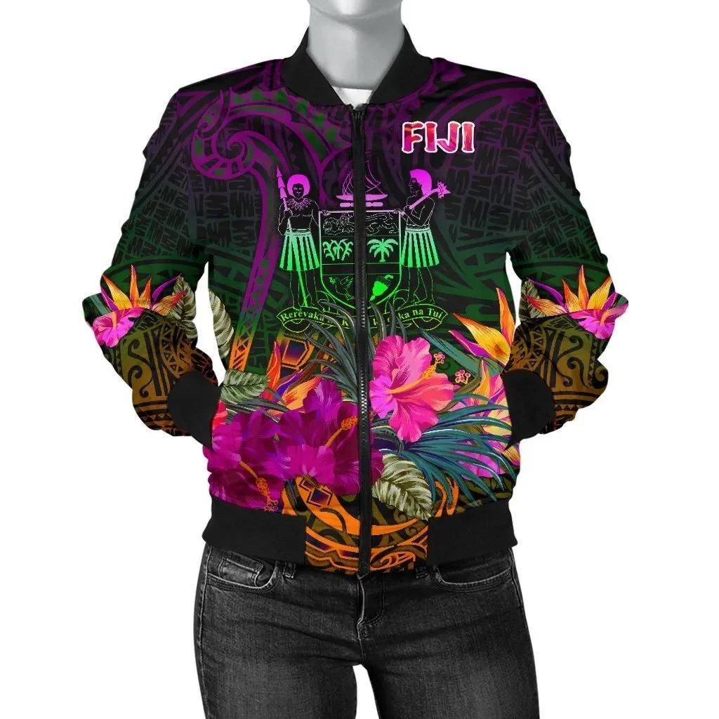 Fiji Women's Bomber Jacket - Summer Hibiscus - BN15 Bomber Jacket Fiji Women's Bomber Jacket - Summer Hibiscus - BN15 Bomber Jacket