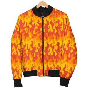 Fire Flame Print Pattern Women Casual Bomber Jacket