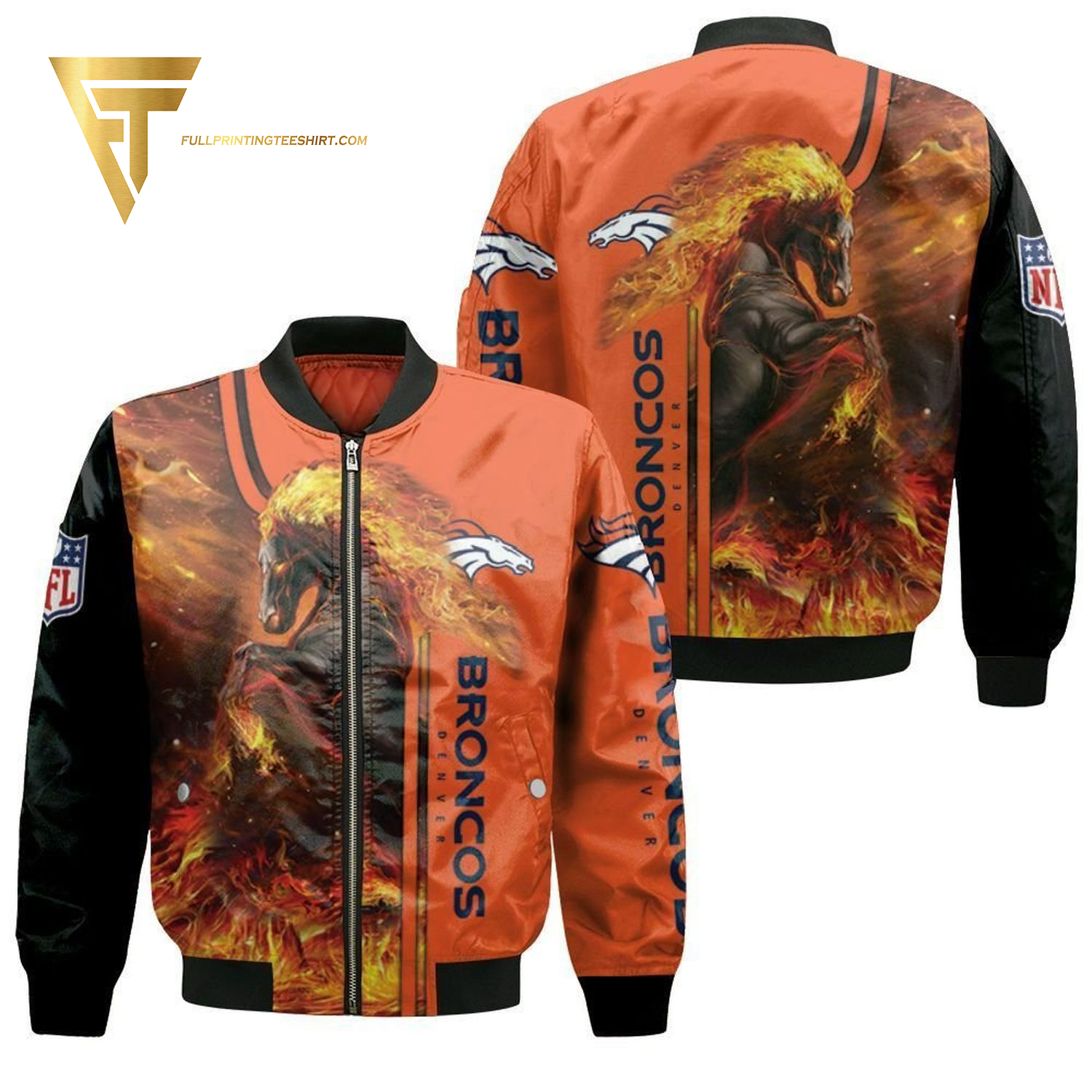 Fire Horse Denver Broncos Full Print Bomber Jacket Fire Horse Denver Broncos Full Print Bomber Jacket