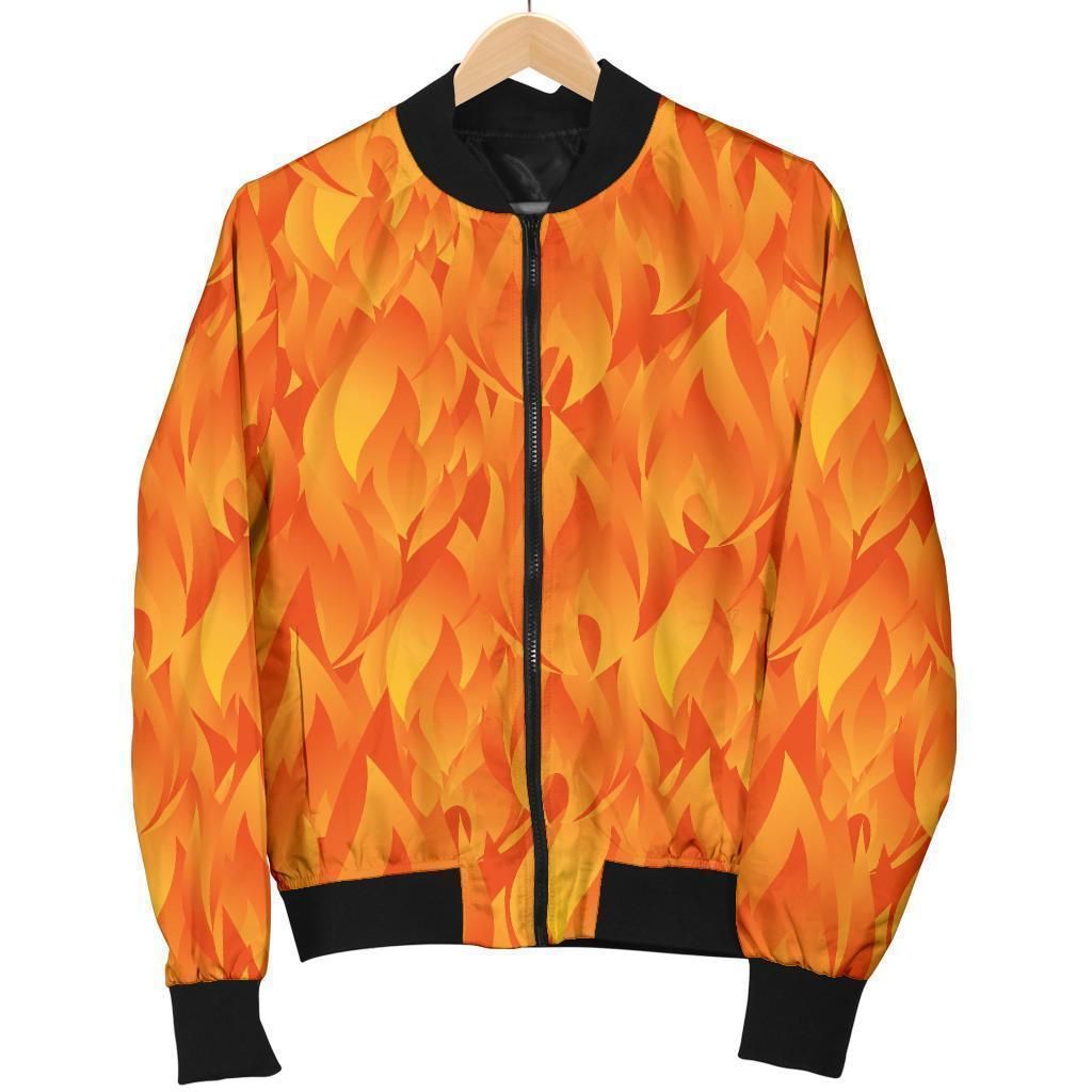 Flame Fire Pattern Print Women Casual Bomber Jacket Flame Fire Pattern Print Women Casual Bomber Jacket