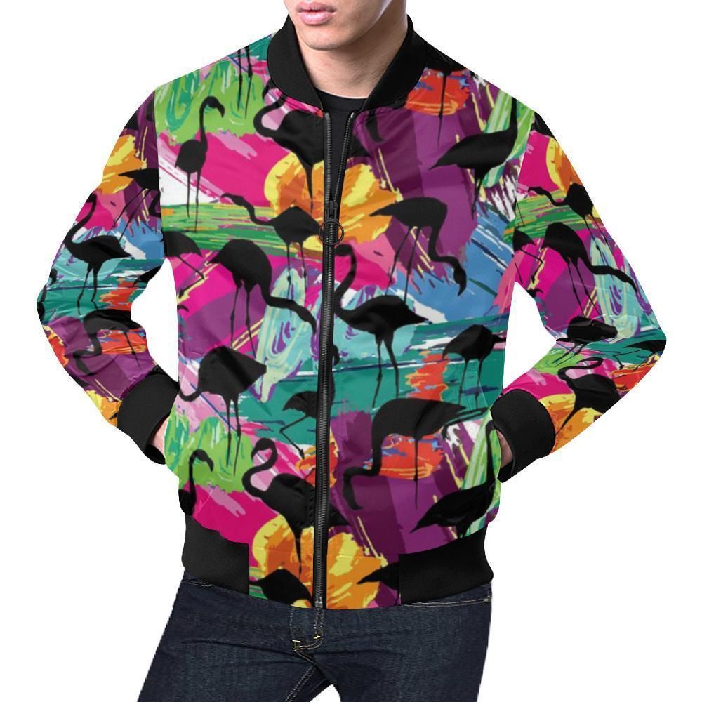Flamingo Hawaiian Tropical Colorful Pattern Print Mens Bomber Jacket Flamingo Hawaiian Tropical Colorful Pattern Print Mens Bomber Jacket