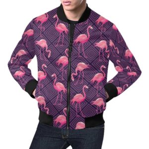 Flamingo Hawaiian Tropical Stripe Pattern Print Mens Bomber Jacket