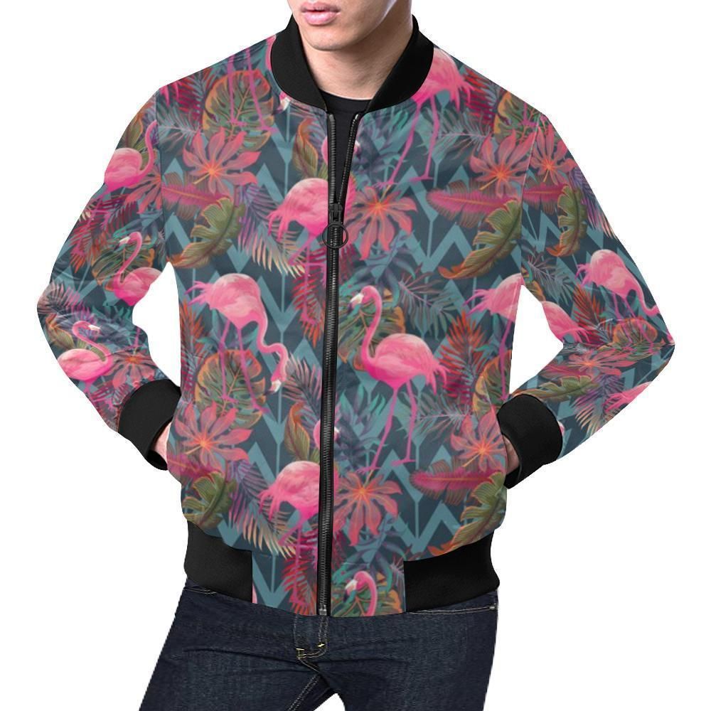 Flamingo Stripe Hawaiian Tropical Pattern Print Mens Bomber Jacket Flamingo Stripe Hawaiian Tropical Pattern Print Mens Bomber Jacket