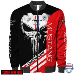 Ford Mustang Punisher Skull Custom Name Bomber Jacket