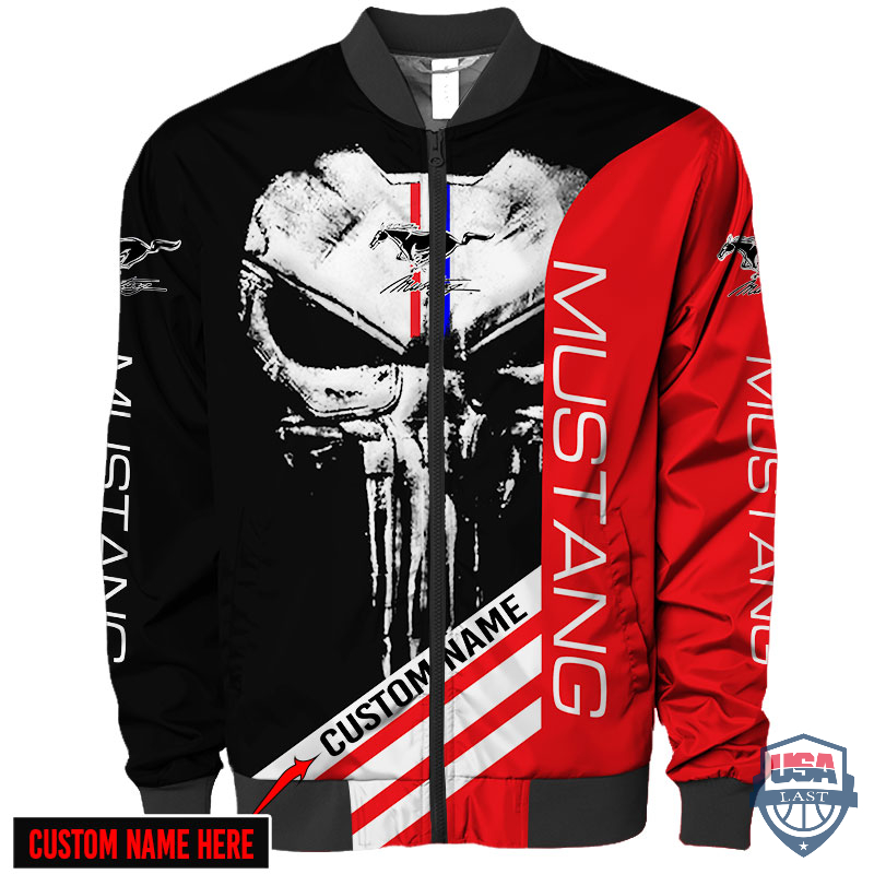 Ford Mustang Punisher Skull Custom Name Bomber Jacket Ford Mustang Punisher Skull Custom Name Bomber Jacket