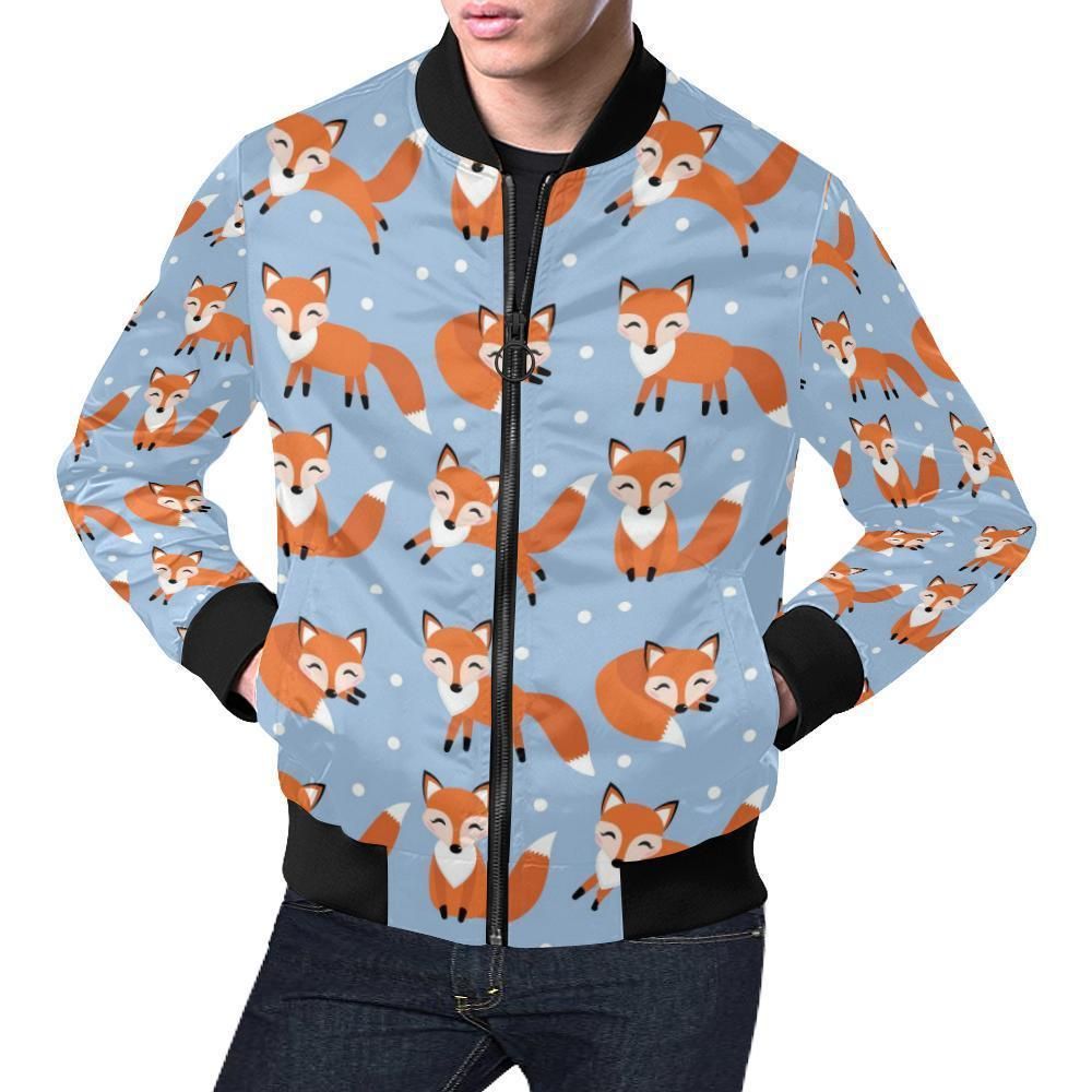 Fox Snow Pattern Print Mens Bomber Jacket Fox Snow Pattern Print Mens Bomber Jacket