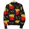 French Fries Cartoon Print Pattern Women Casual Bomber Jacket